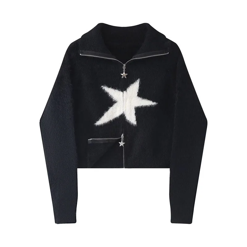 

Y2K Street casual zipper design Cardigan Street Fashion Women's Aesthetic Style Sweater Loose Knitted Sweate