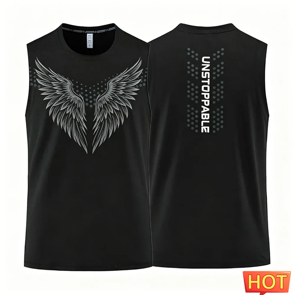 Summer Men's Fitness Sleeveless T-shirt Breathable gym men's t-shirts and tank tops Quick drying sport Wing pattern vest t-shirt