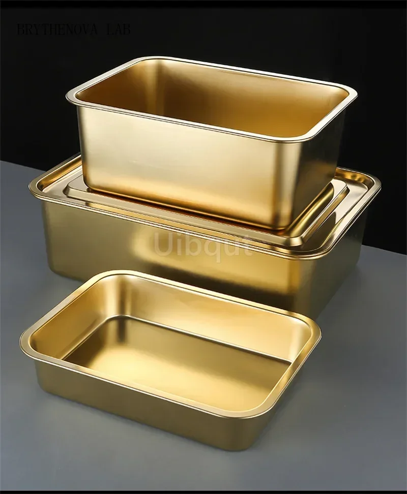 Golden stainless steel plate tray rectangular square oven basin Baking Deep Pot Bbq Cafeteria Storage Tray Buffet Food Warmer