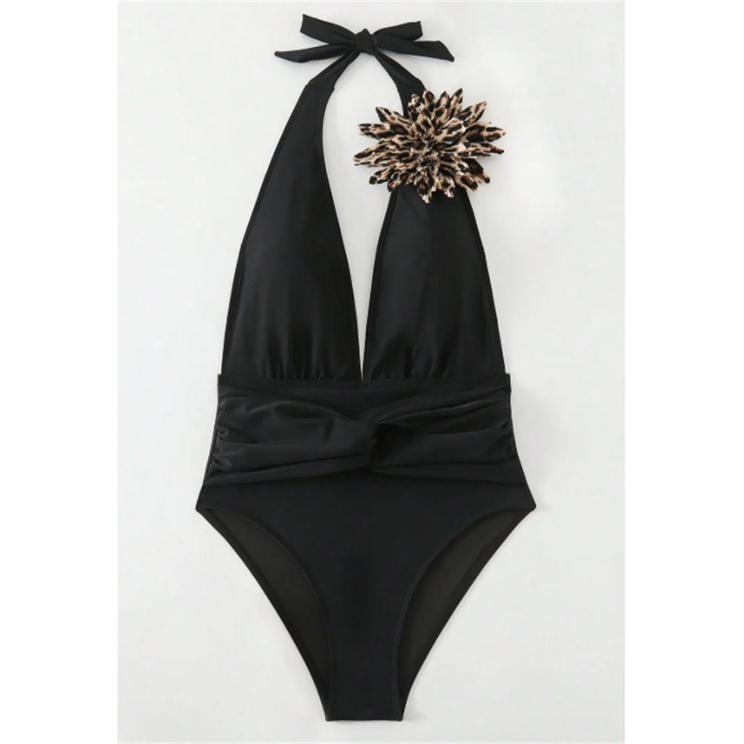 S - XL 3D-Blumenmuster, tiefes V-Ausschnitt-Design, einteiliger Badeanzug, Damen-Bademode, rückenfreier Monokini, Badebekleidung, Badeanzug, Modell V6846. – Detail 5