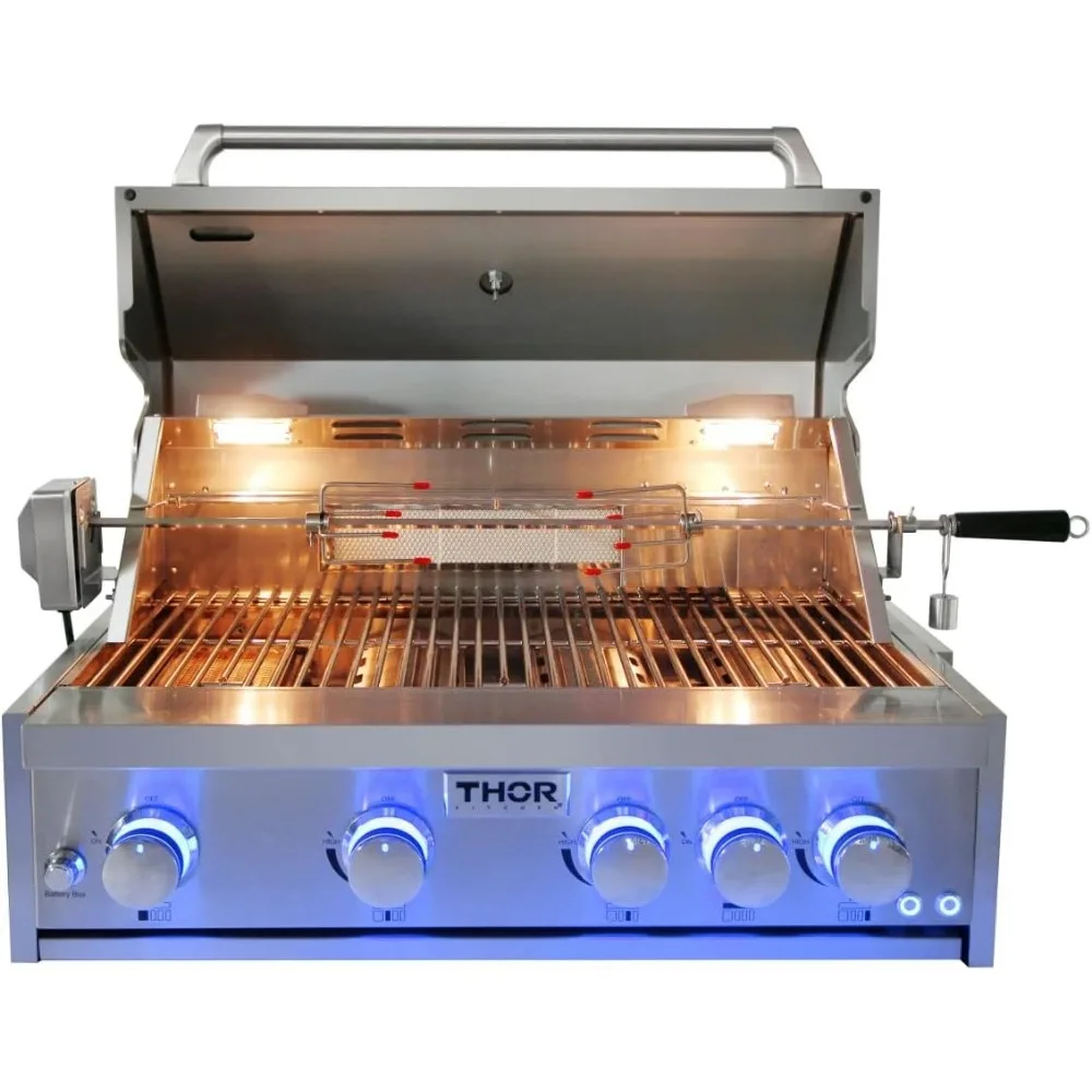 Built-in Propane Gas Barbecue Grill with 4 Burners, Stainless Steel Liquid Propane Material, Outdoor Kitchen, 32 in