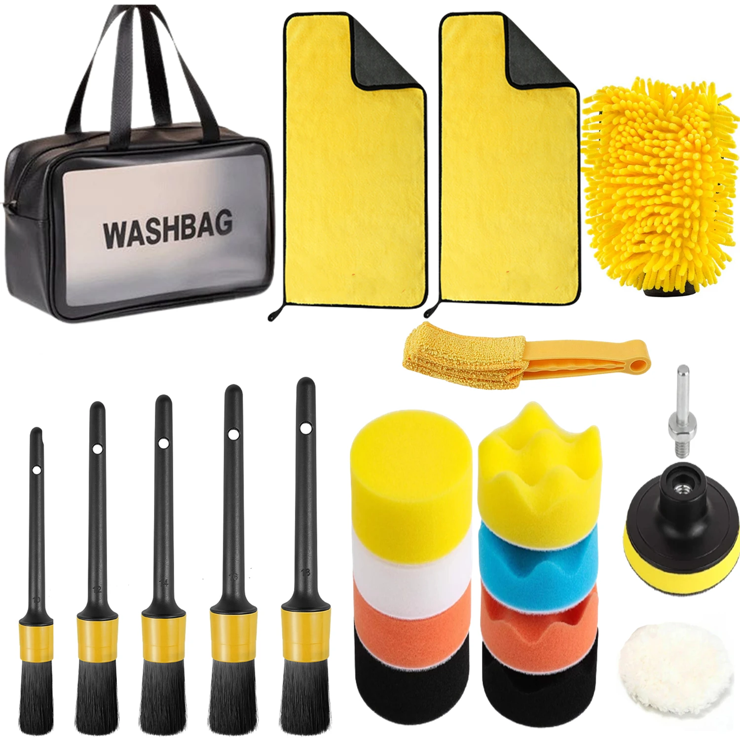 

21pcs Car Cleaning Tool kit Auto Detailing Brush Set Car Buffing Sponge Pads Washing Car Accessories for Interior Exterior