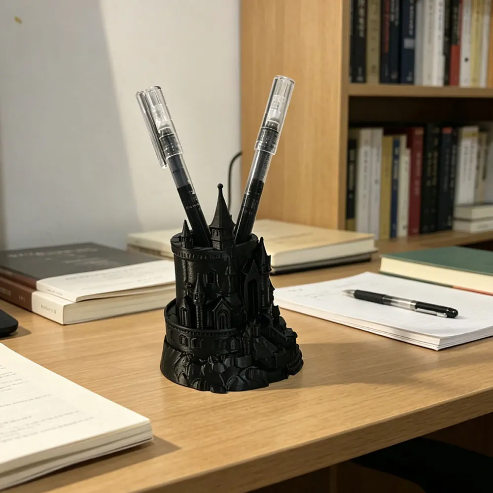 3D print vintage architectural castle Desktop storage and decoration Student gift 1 black or golden castle-shaped pen holder