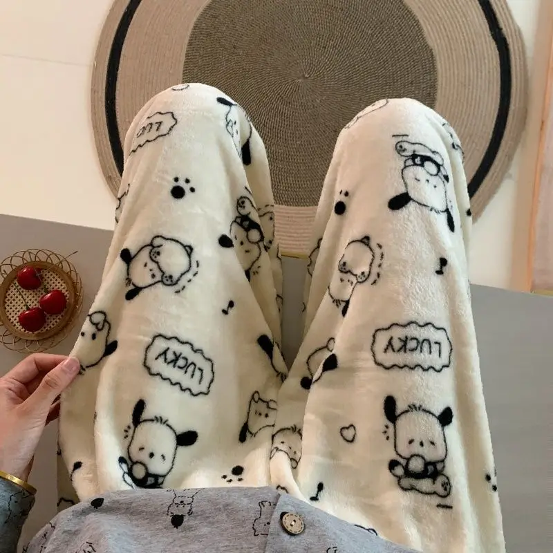 

Sanrio Pochacco Women's Sleeping Pants Kawaii Cartoon Winter Pajama Pants Flannel Casual Warm Sleepwear Trousers Homewear New