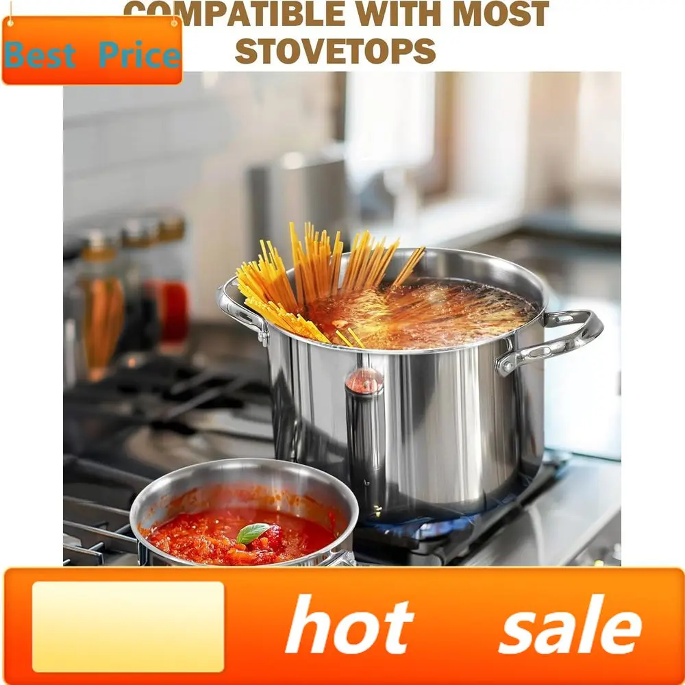 

Popular8-Quart Multi-Ply Stainless Steel Stock Pot with Lid, Induction Compatible Canning Pot, Silver