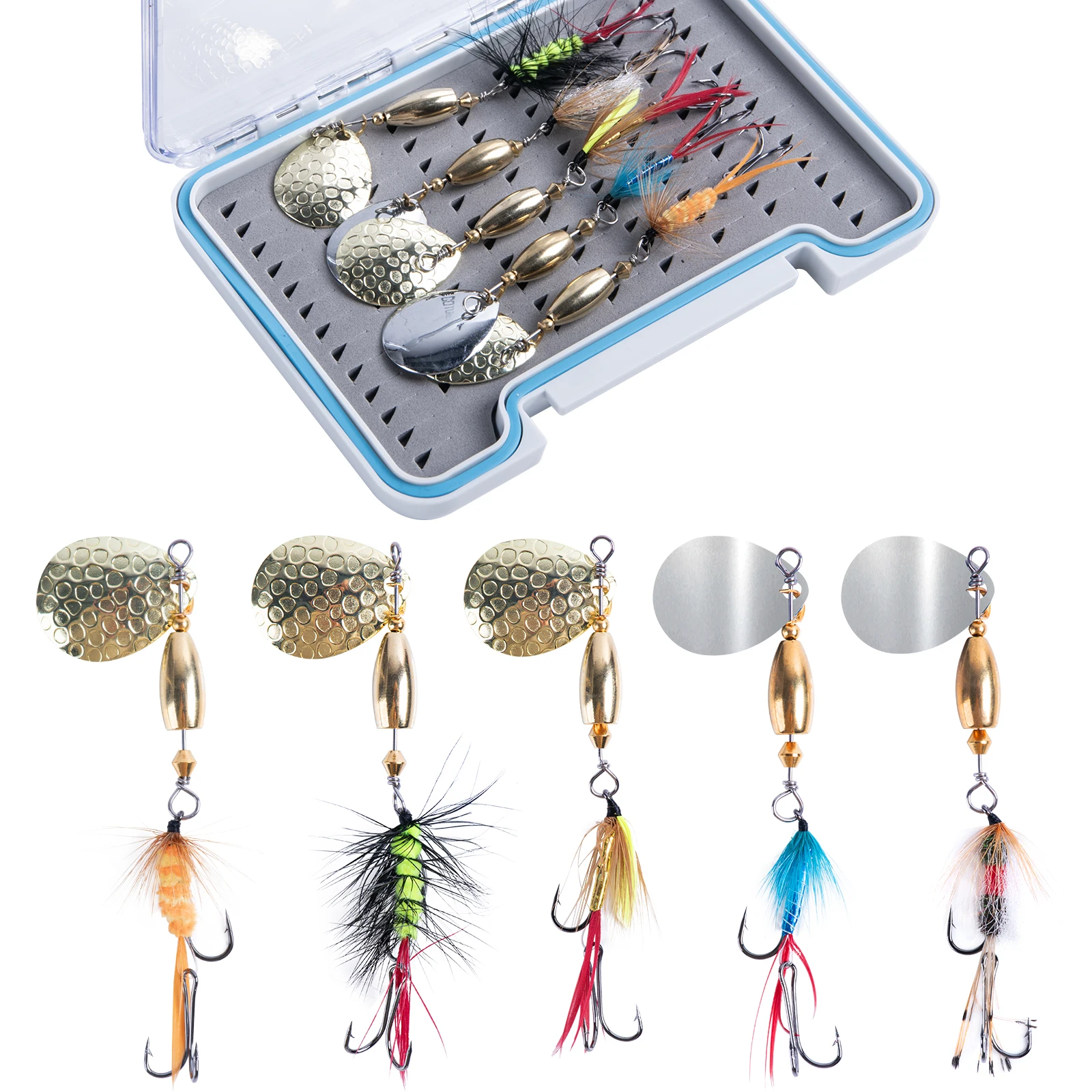 

Goture Spinner Spoon Fishing Lure with Feathers Metal Sequin Flies Double Hook Trout Jig Casting Sinker Simulated Tackle Pesca