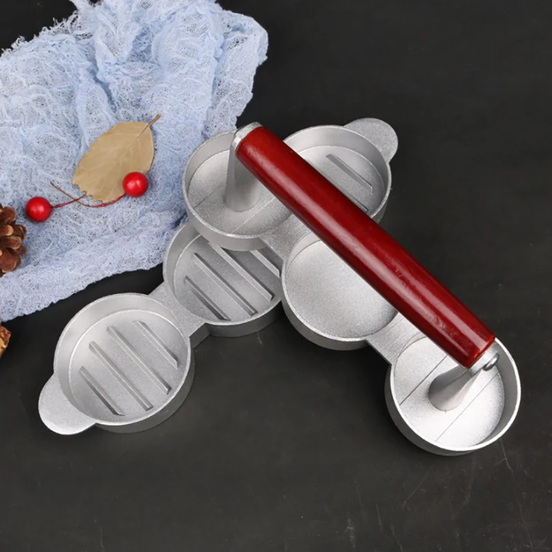 مكابس همبرغر صغيرة غير لاصقة 3 فتحة فطائر برجر صغيرة الصحافة الثلاثي لحوم البقر برغر صانع قالب آلة اللحوم اكسسوارات المطبخ