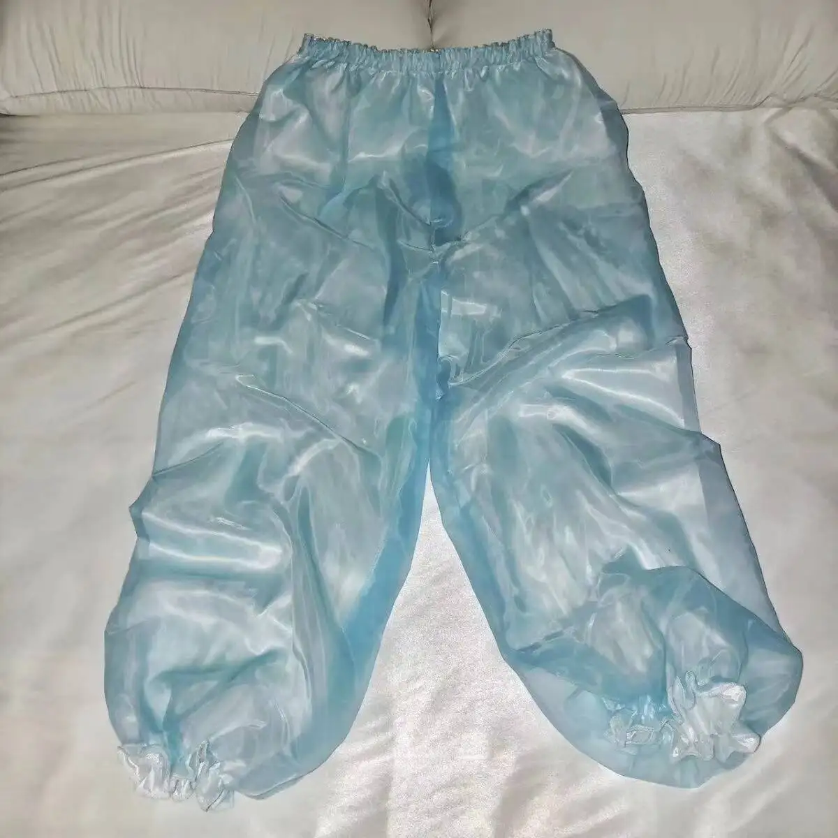 

Унисекс, 2-слойные прозрачные глянцевые женские брюки из ледяного шелка с фонариком, мужские свободные спальные брюки больших размеров