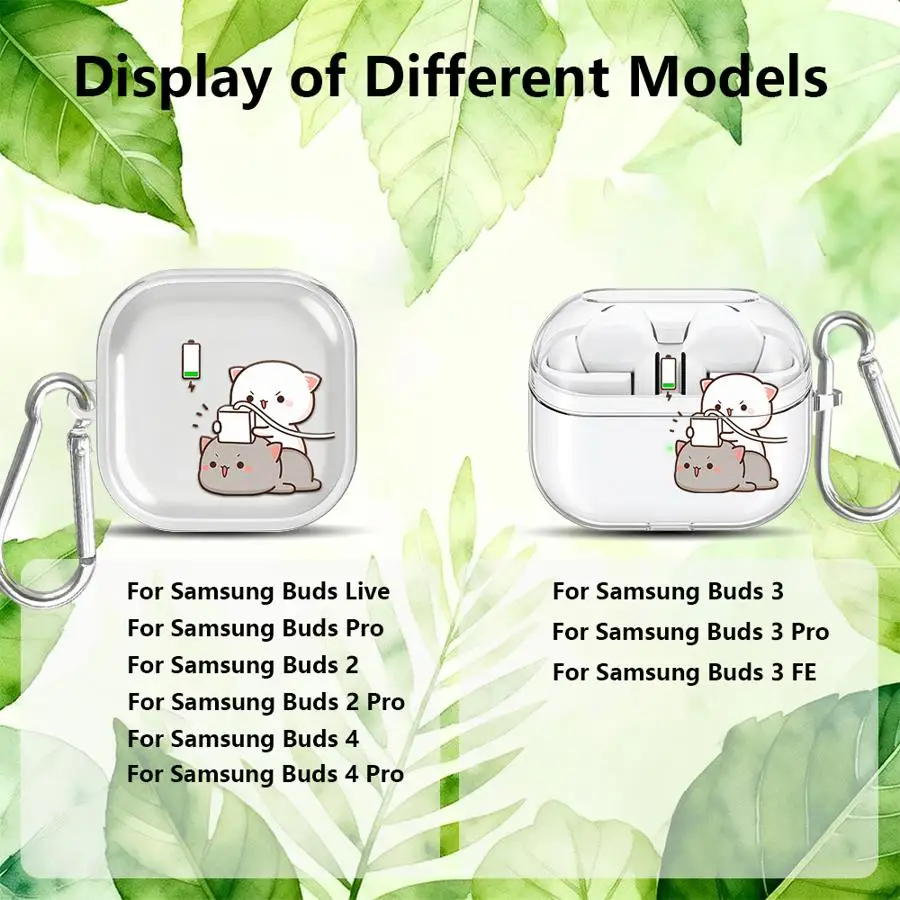 Case For Samsung Galaxy Buds 3 FE 4Pro 2Pro Live 4 Pro 2 3Pro Clear Earphone Cases Cover With Hook Cute Funny Cat view 6