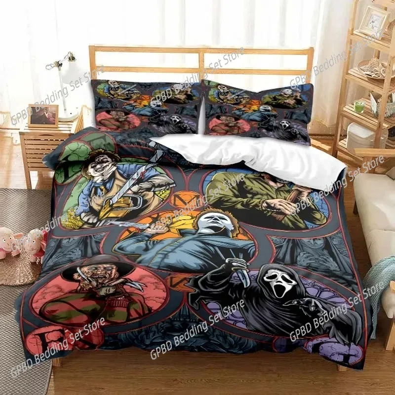 3D Print Horror Moive Halloween Bedding Set Double Twin King Duvet Cover Comforter Pillowcase Boys Girls Adults Bedroom