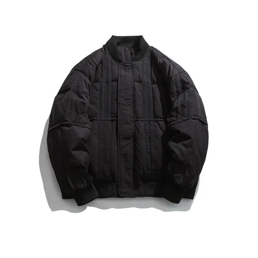 

Men Stand Collar Jacket Parkas Jackets Zipper Baseball Coat Full Sleeve Casual Loose Thick Splice Regular Autumn Winter