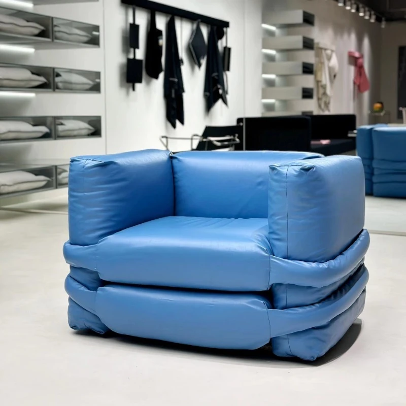 Modern geometric single leather sofa armrest modular combination living room