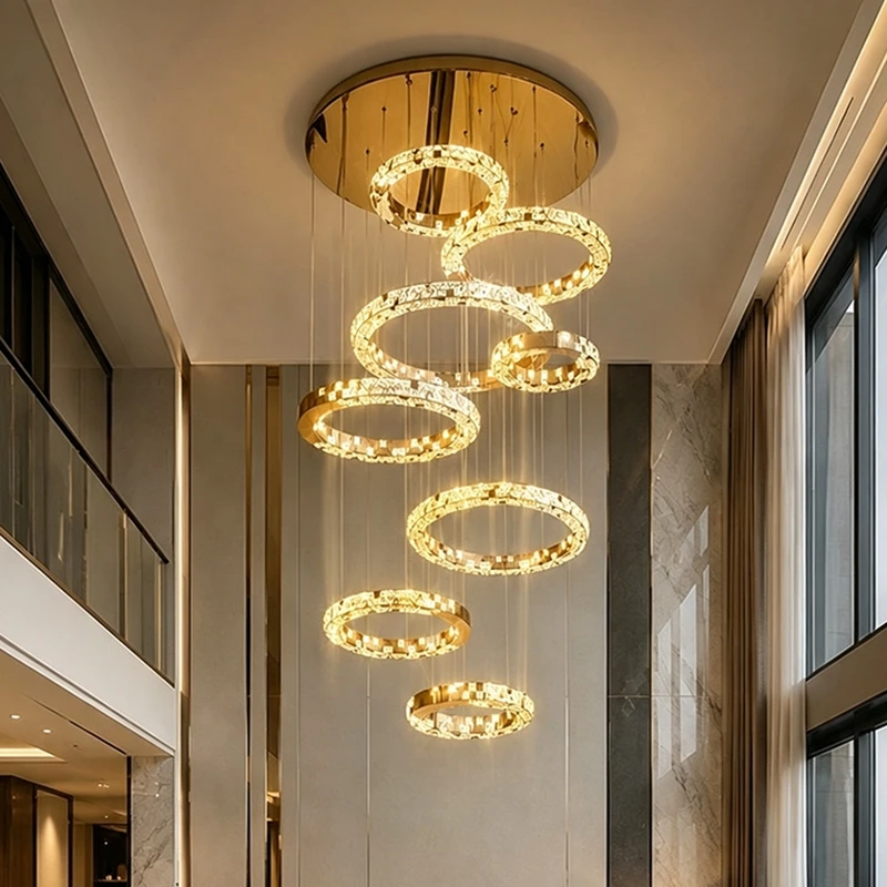 Modern Home Decoration Crystal Chandelier Stair Pendant Lamp Living Room Pendant Lights Interior Lighting