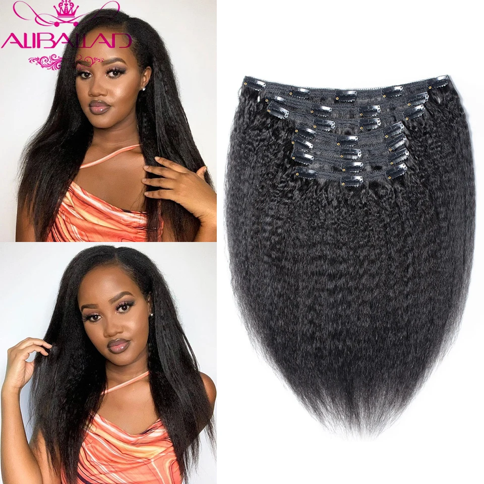 Grampo Em Extensões Do Cabelo Humano Remy Clipe Ins Extensões de Cabelo Humano Peruano Kinky Em Linha Reta 7 Pçs/set Cabeça Cheia 120g