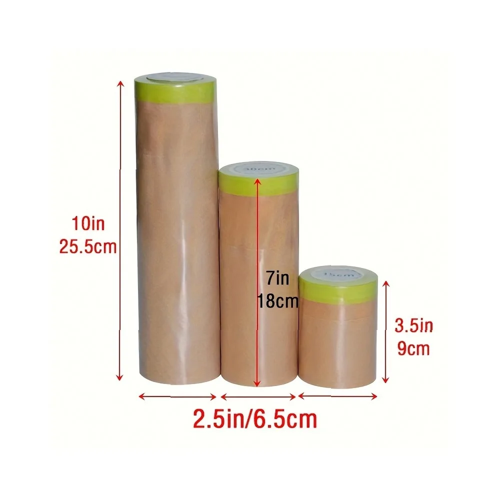 Professional Pre-Taped Masking Paper Roll 6/12/18/22/24in x 33ft Paint Protection Film, Anti-Stain Oil Splash Coating