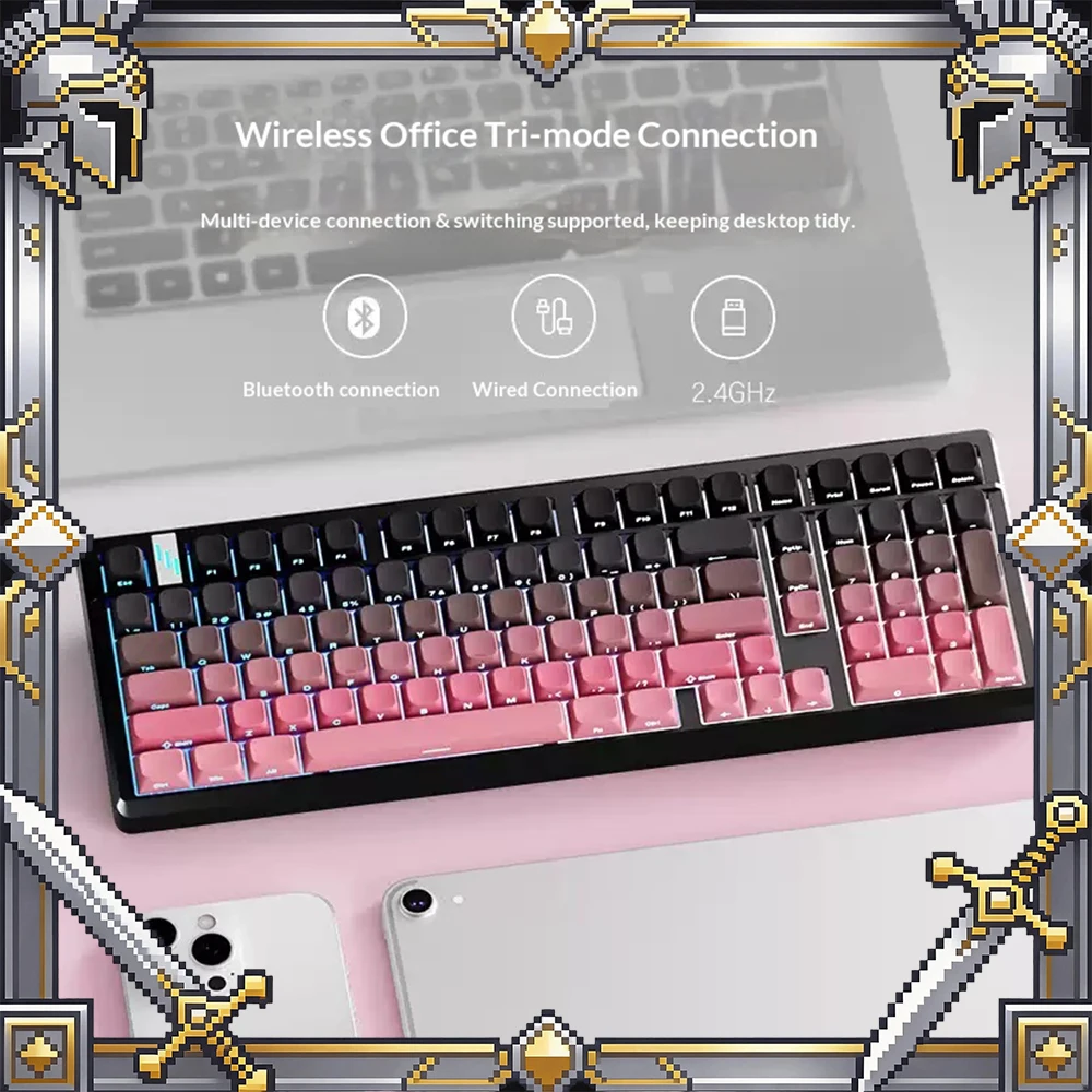 Newmine K98 Mechanical Keyboard Tri Mode Hot Swap Gasket Wireless Keyboard PBT two-color injection molding 8000mAh battery Pc