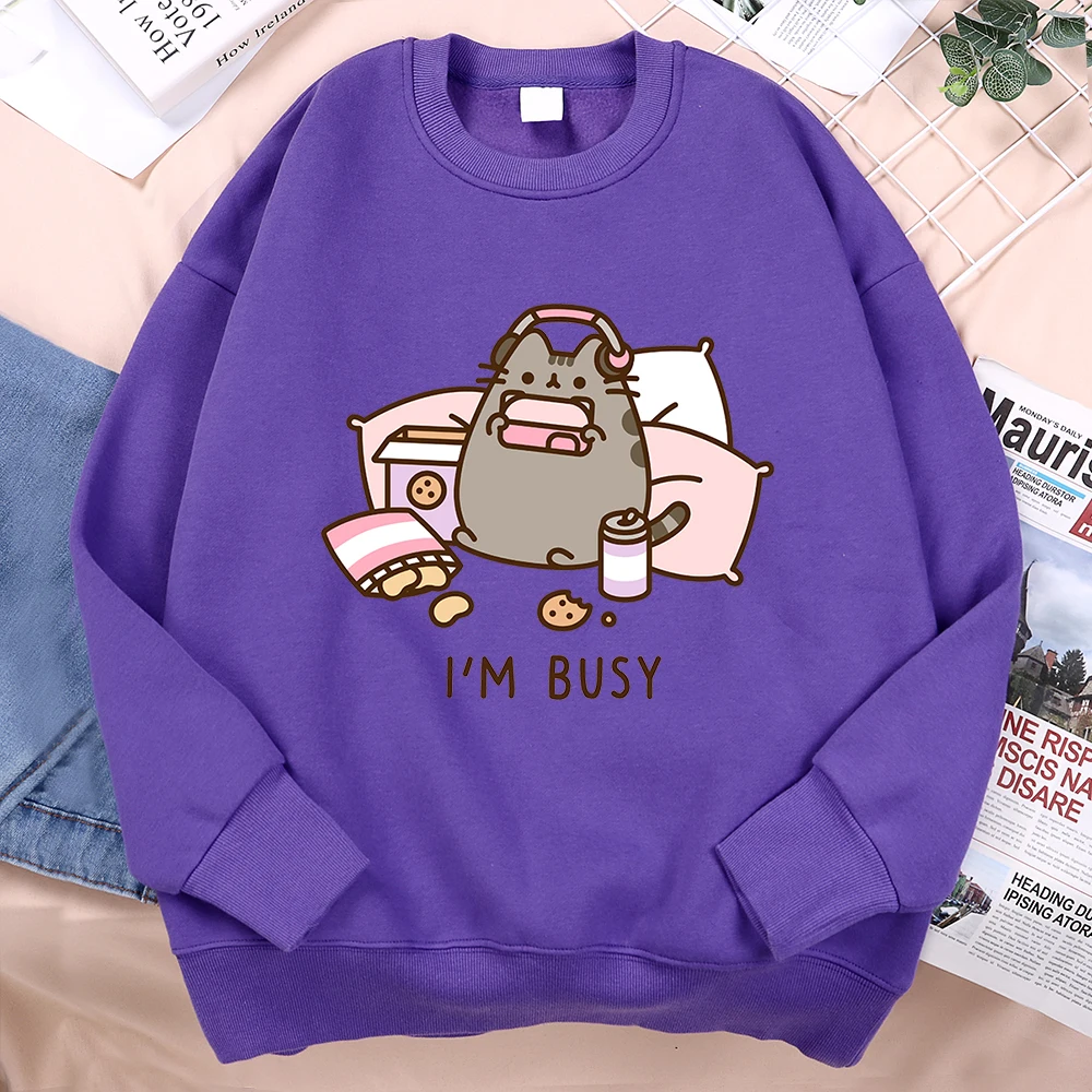 Sorry I\'M Busy Cat Playing Games With Headphones Men Sweatshirt Autumn Fleece Fleece Hoody Hip Hop Soft Clothing Fashion Hoodies