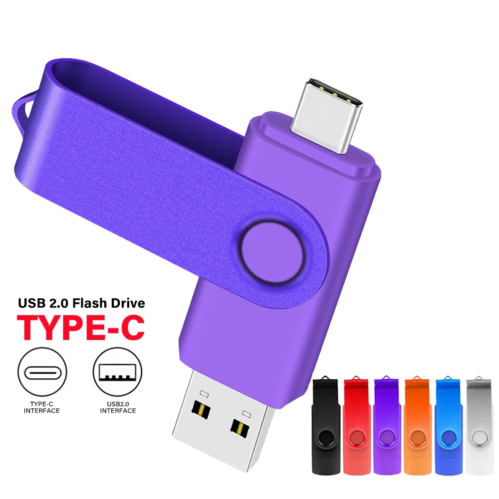 

Поворот на 360° ° Флешка TYPE C USB 2.0 OTG Pen Drive 128 ГБ 64 ГБ 32 ГБ Память 2 в 1 Высокоскоростной U-диск True Capacity