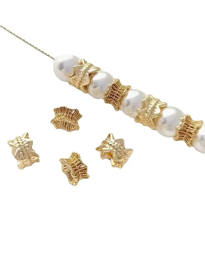 Copper Bag 14K Gold Openwork Lace Double-sided Receptacle Handmade Beaded Bead-separated Diy Jewelry Accessories C355