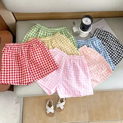 Short en coton et lin pour enfants, pantalon imprimé à carreaux, mignon, tout-petit, bébé, garçon, fille, été, nouveau, 12M-5T, 2023