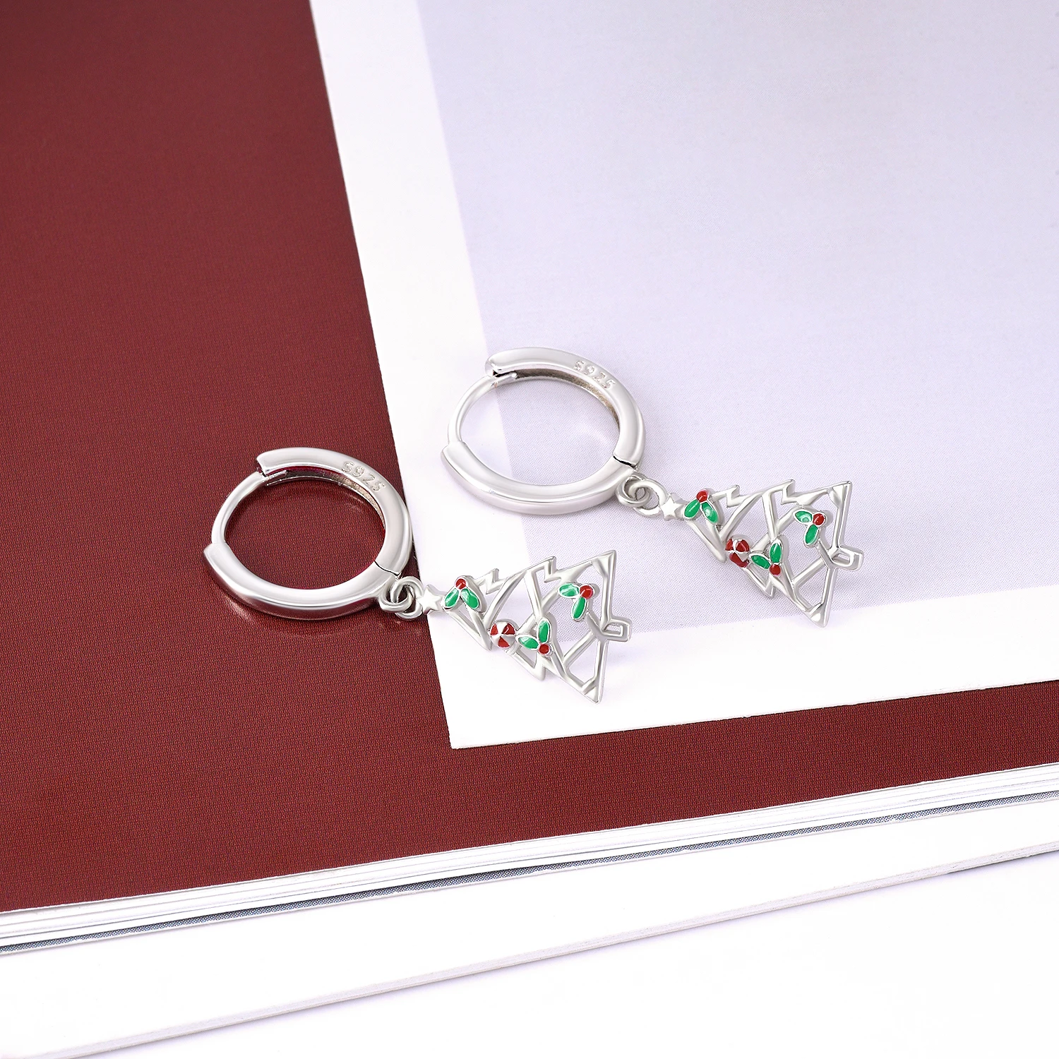 

FLORATO 925 Silver Ear Needle Christmas Tree/Santa Claus/Snowflake Pendant Circle Earrings Fashion Party Jewelry Christmas Gifts