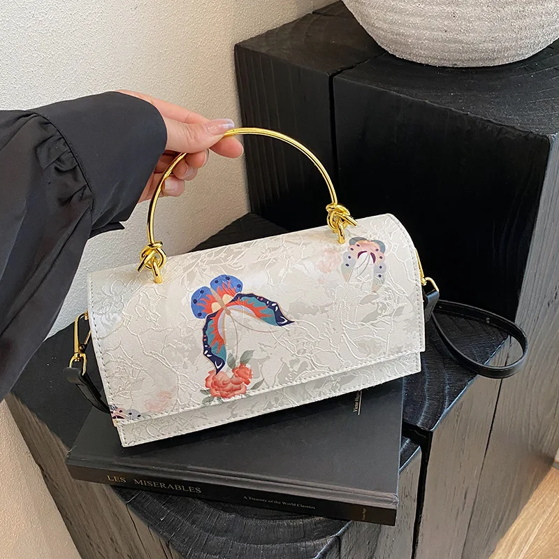 

Metal Portable Small Square Bag Women's Fashion Temperament Personalized Printing Shoulder Women's Messenger Bag