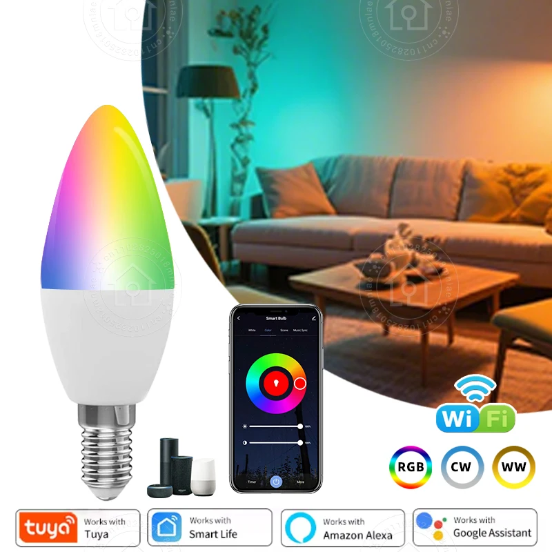 

Умная светодиодная лампа Tuya WiFi E14, свеча 220 В, 5 Вт, RGB, лампа с регулируемой яркостью, приложение, голосовое управление, работает с Alexa Google Home Decor