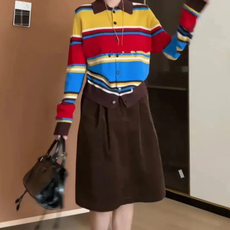 New Fashion Corduroy Skirt Women Spring Autumn Elastic Waist Pleated Casual Loose Skirts Pocket Short Skirts Solid Color Jupe