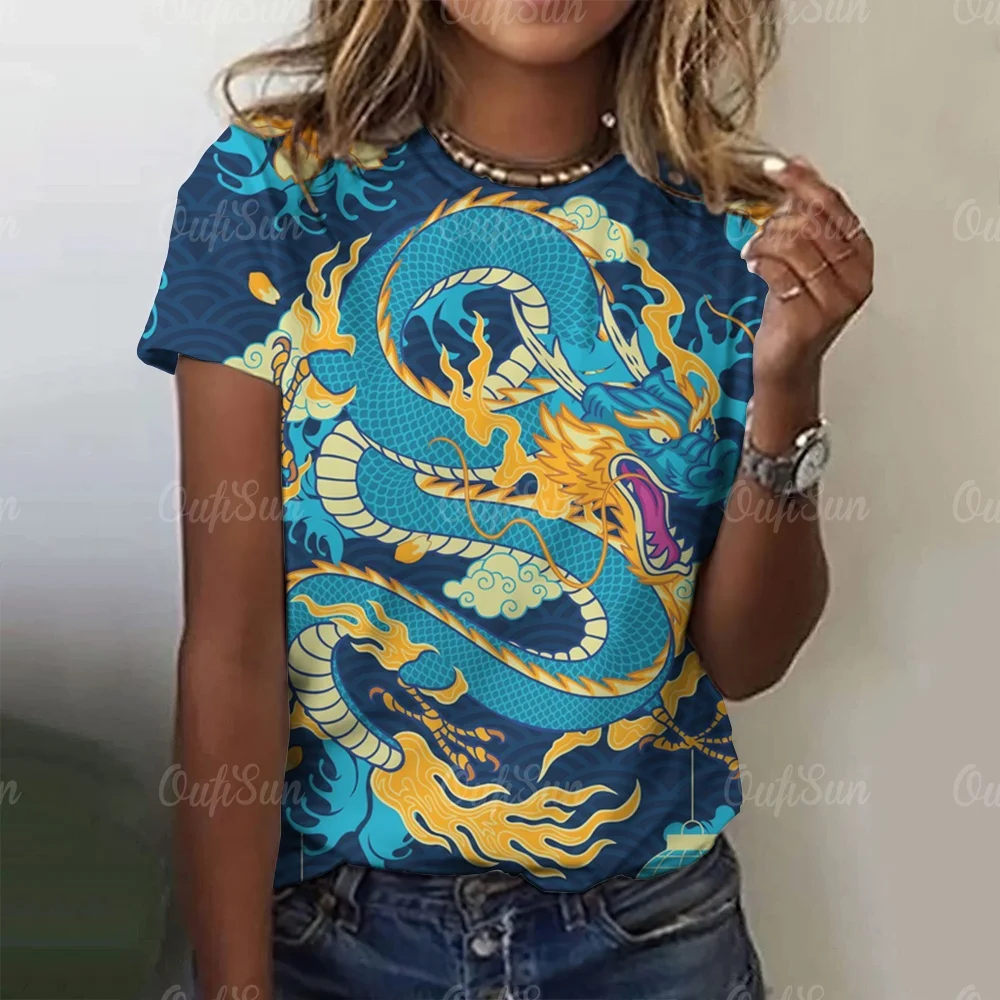 

2025 New 3D Dragon Print Ladies Urban Street Fashion T-shirt Animal Lover T-shirt Summer Everyday Casual Ladies Short Sleeve Top