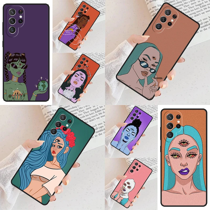 Three Eyed Girl Aesthetic Phone Case For Samsung Galaxy S24 S23 S22 S21 Ultra S10 Note 10 Pro S20 Plus FE S9 S8 Cover