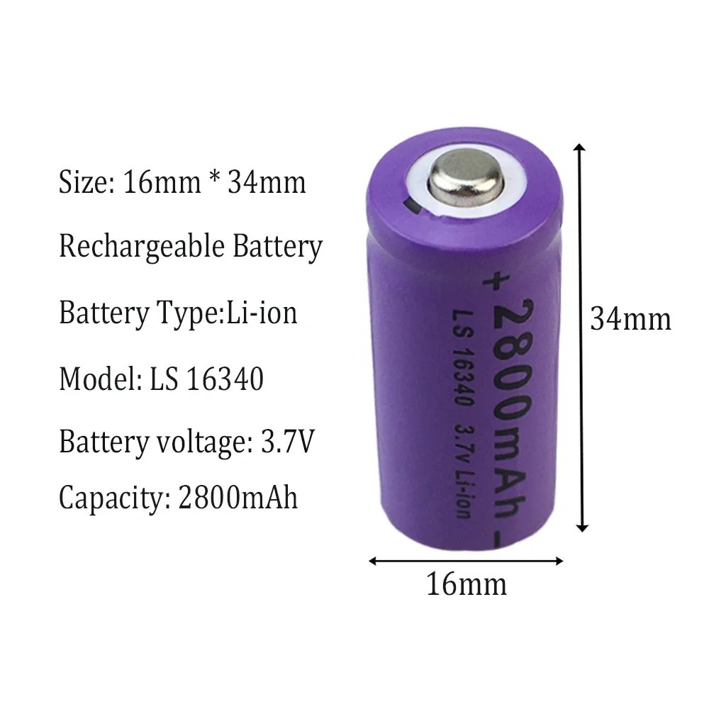 2024 NEW 16340 3.7V 2800mAh CR123A RCR 123 ICR Safety Camera Rechargeable Lithium Ion Battery