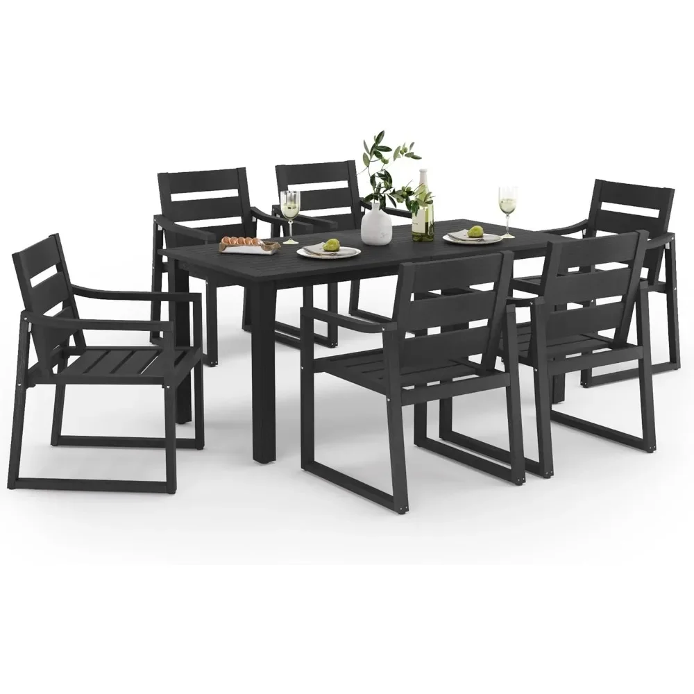 

Outdoor Patio Dining Set, 7-Piece, All Weather Outdoors Table and Chairs, Resin Outdoor Kitchen Furniture Dining Sets