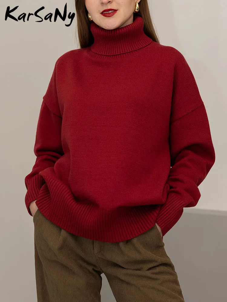 Pull Surdimensionné à Col Roulé pour Femme, Tricot Basique, Couleur Unie, Automne Hiver