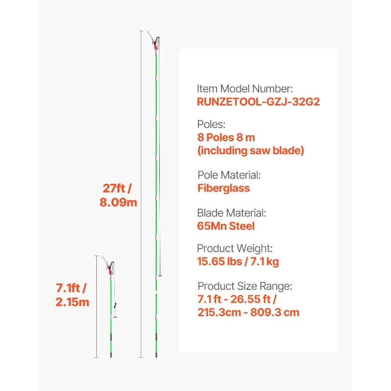 수동 폴 톱 확장형 폴 트리 프루너 3.87 - 27피트 가위 포함