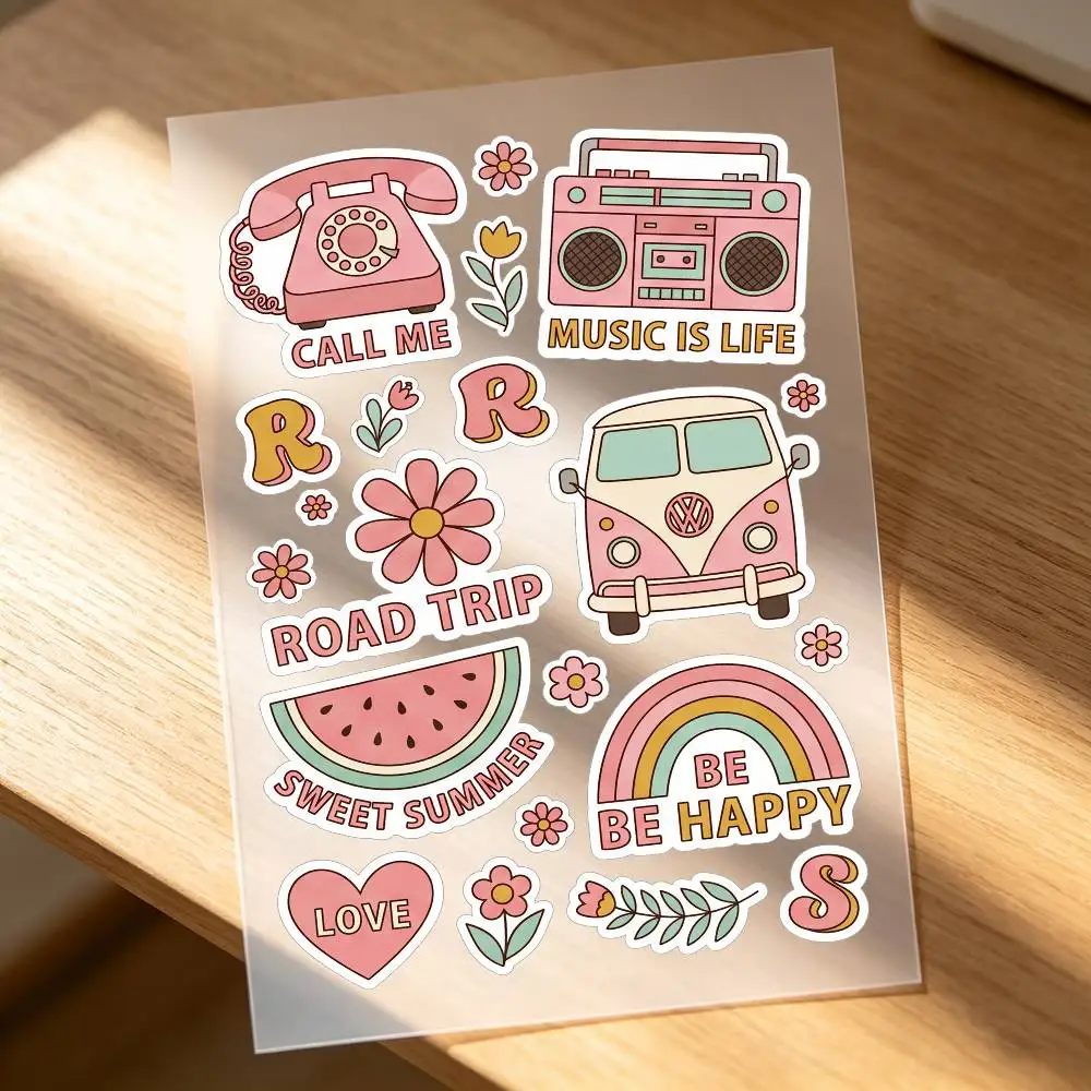 

Retro Cute Pink Motorcycle Stickers Car Body Vinyl Stickers Laptop Wall Decals Car Modification Accessories