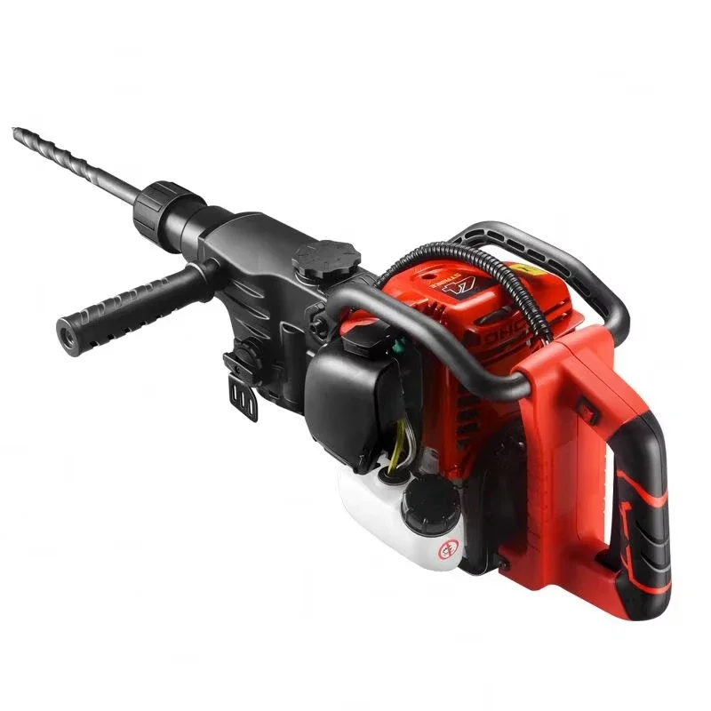 Two-stroke Gas Powered Hammer Drill w/ Air Cooling System Hand Pull Start Rotary Hammer Gasoline Concrete Breaker Hammer