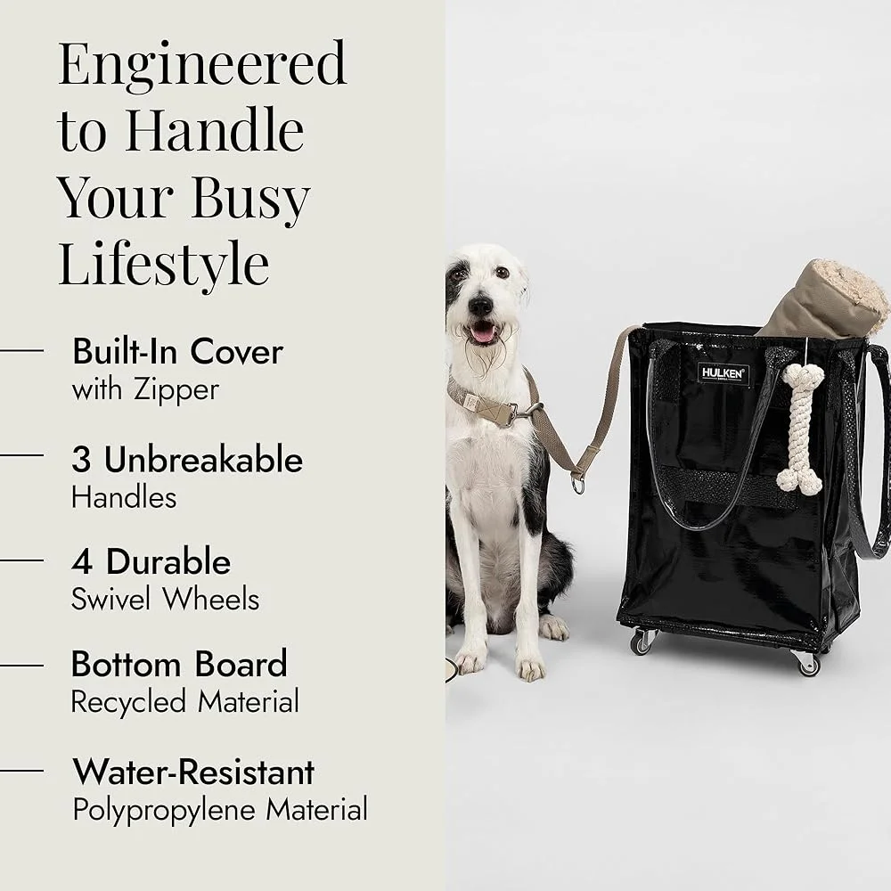 

Small Black Reusable Grocery Bag on Wheels Lightweight Rolling Trolley Zipper Closure Travel Tote Easy to Carry Folding Grocery