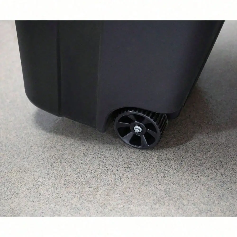 Gallon Wheeled Heavy Duty Plastic Garbage Can, Attached Lid, Black