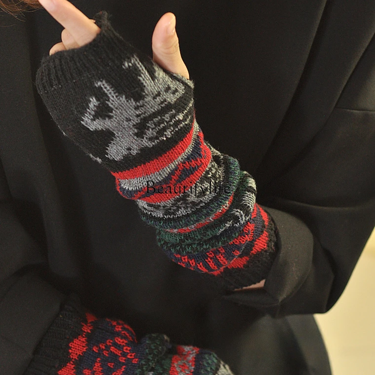 Christmas Deer Oversleeves Oversleeve Wool Fingerless Gloves Soft Warm Cashmere Oversleeve