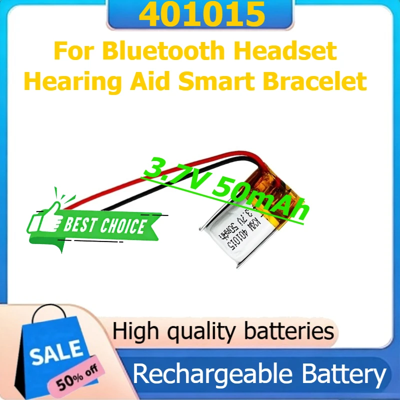 

401015 Lithium Polymer Battery For Bluetooth Headset Hearing Aid Smart Bracelet Rechargeable Li-polymer Batteries 3.7V 50mAh