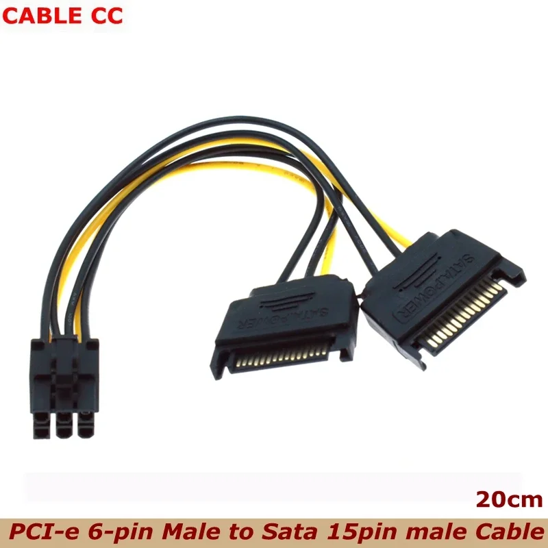 6 Pin PCIe to Dual SATA 15 Pin Male Power Cable, 2X 15-Pin SATA Male to 6 Pin PCI-Express Female Video Card Power Adapter Cable