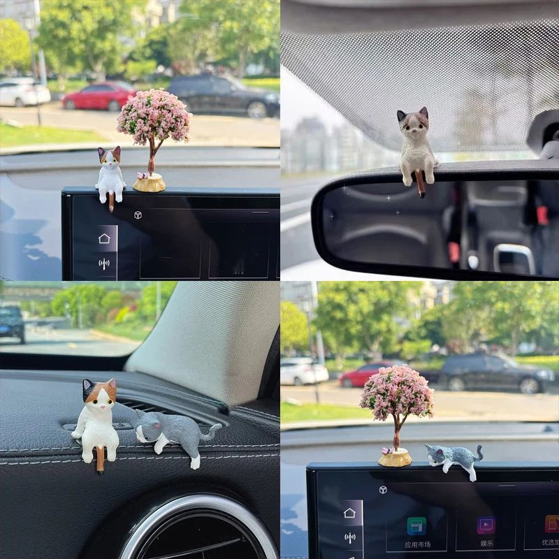 

1 Set Auto Screen Edge Decoration Cute Mini Cartoon Cat Car Ornaments Micro Landscape Model Creative Car Accessories Gifts