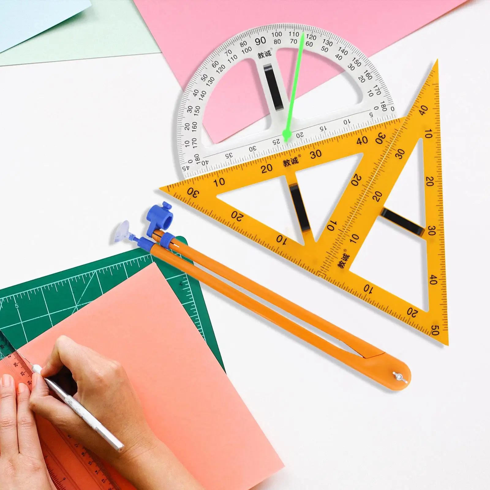 4x Math Geometry Rulers Angle Measurement Teaching Aids for School White Board Drafting