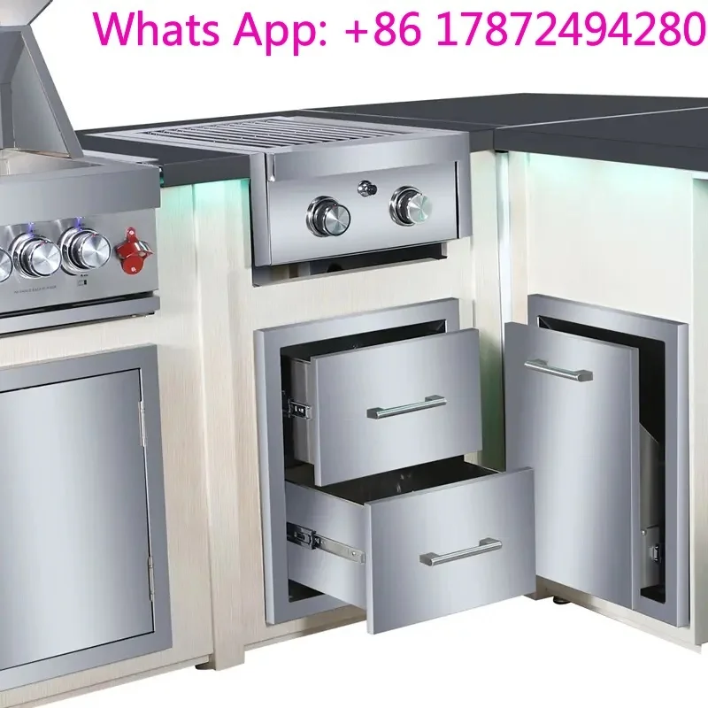 Double Burner 304 Stainless Steel Stove, Built-In Outdoor Kitchen BBQ Island Cooking Grill