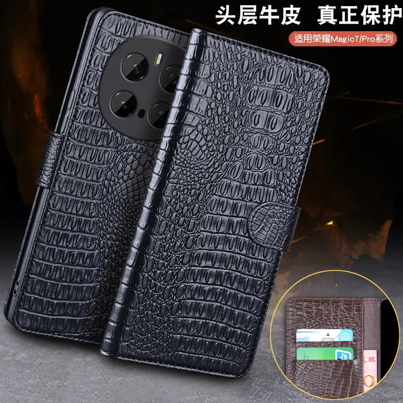

Luxury Genuine Leather Magnet Clasp Phone Cover Case For Honor Magic 8 Magic6 Pro Kickstand Holster Protective Full Funda Cases