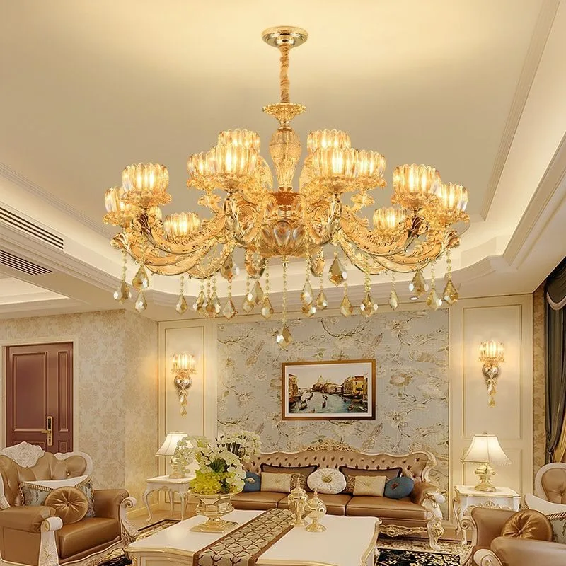 

European luxury home living room chandelier crystal light 2025 new LED restaurant light villa main hall lighting