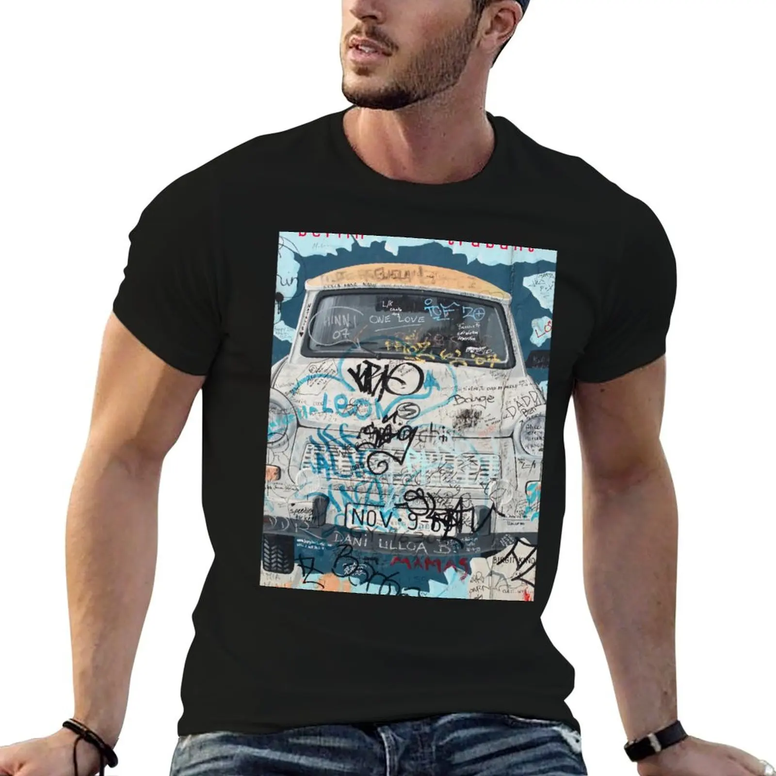 Berlin Trabant Car On The Berlin Wall T-Shirt cotton tshirt 100% t shirts for man pack cotton T-Shirt