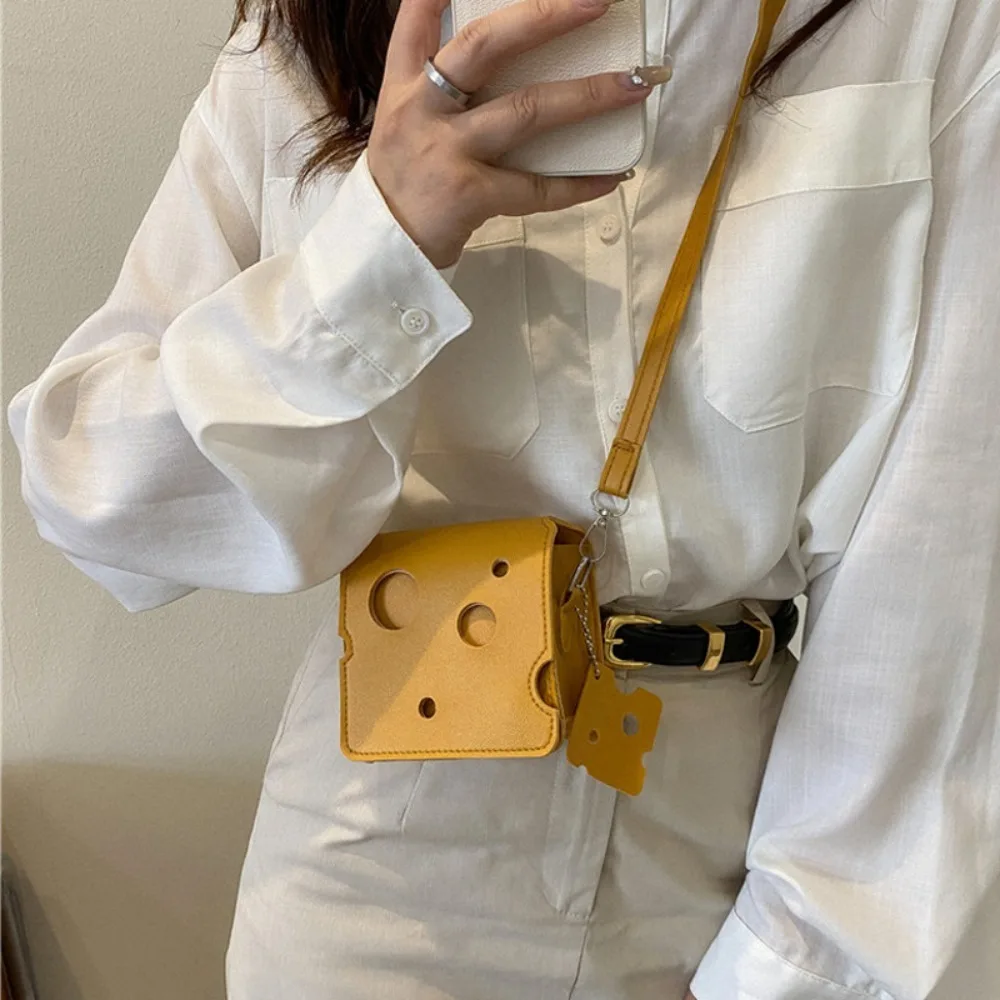 Women's Cheese Shaped Crossbody Bag Shoulder Bag PU Leather Bags Earphone Handbags Lipstick Purses