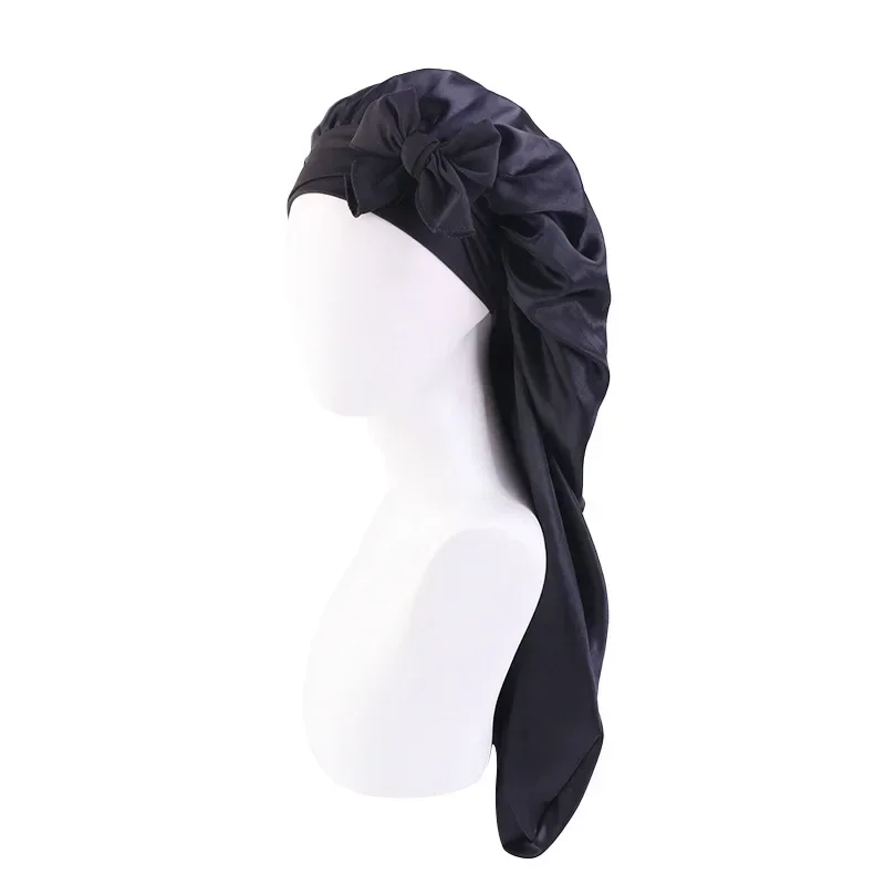 Elastic Streamer Long Tube Satin Nightcap Knotted Shower Cap Hair Care Beauty Cap Wig Cap