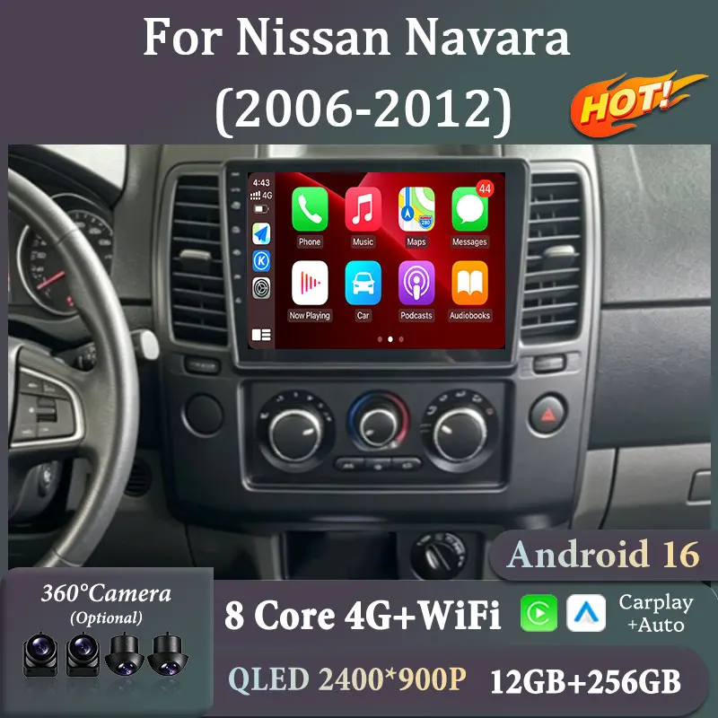 For Nissan Navara 2006‑2012 Car Radio GPS Navi 9" Intelligent Android System WiFi DSP Stereo Wireless CarPlay Android Auto QLED